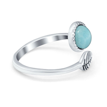 Fashion Ring Oxidized Stone Thumb Ring Round Simulated Larimar CZ 925 Sterling Silver